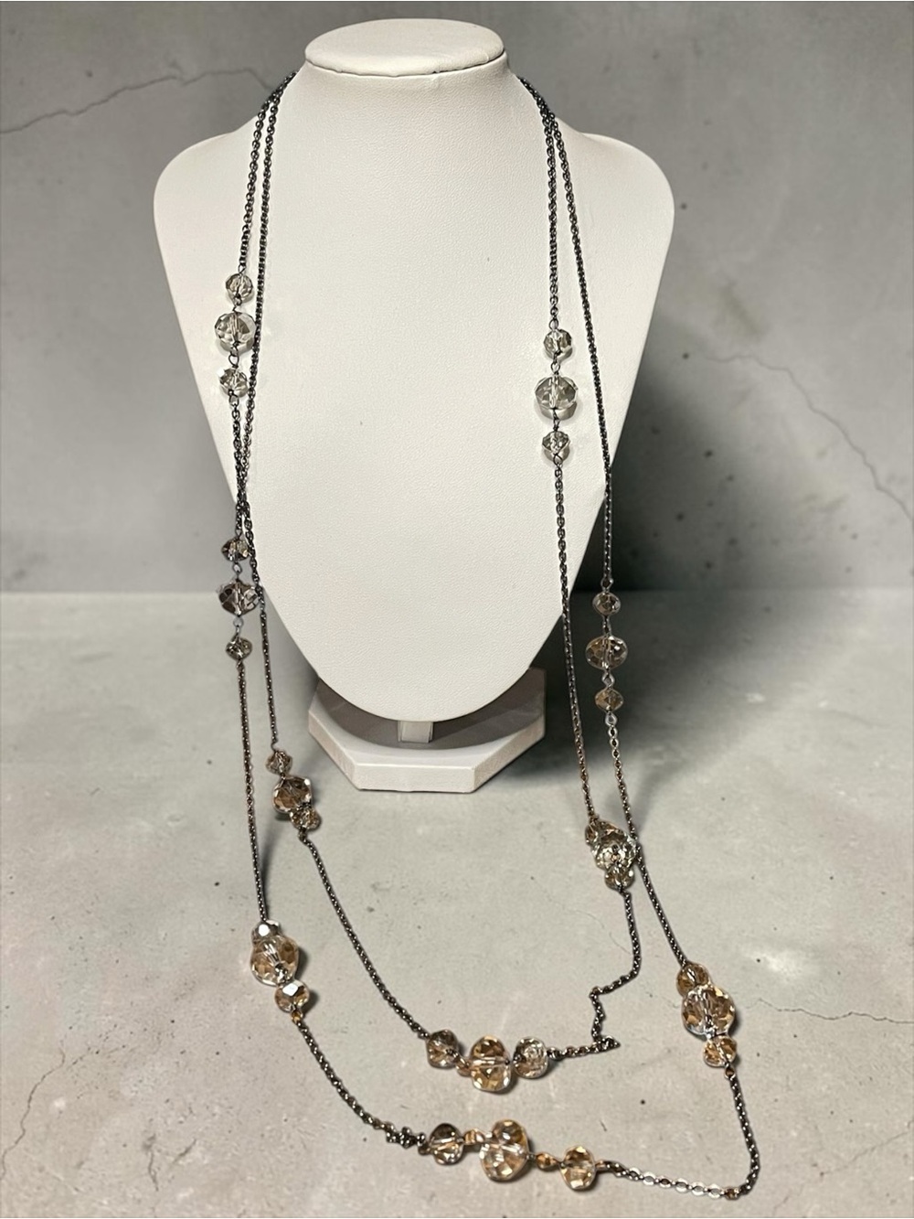 Gunmetal & Multi-Faceted Smoky Crystal Layering Necklace